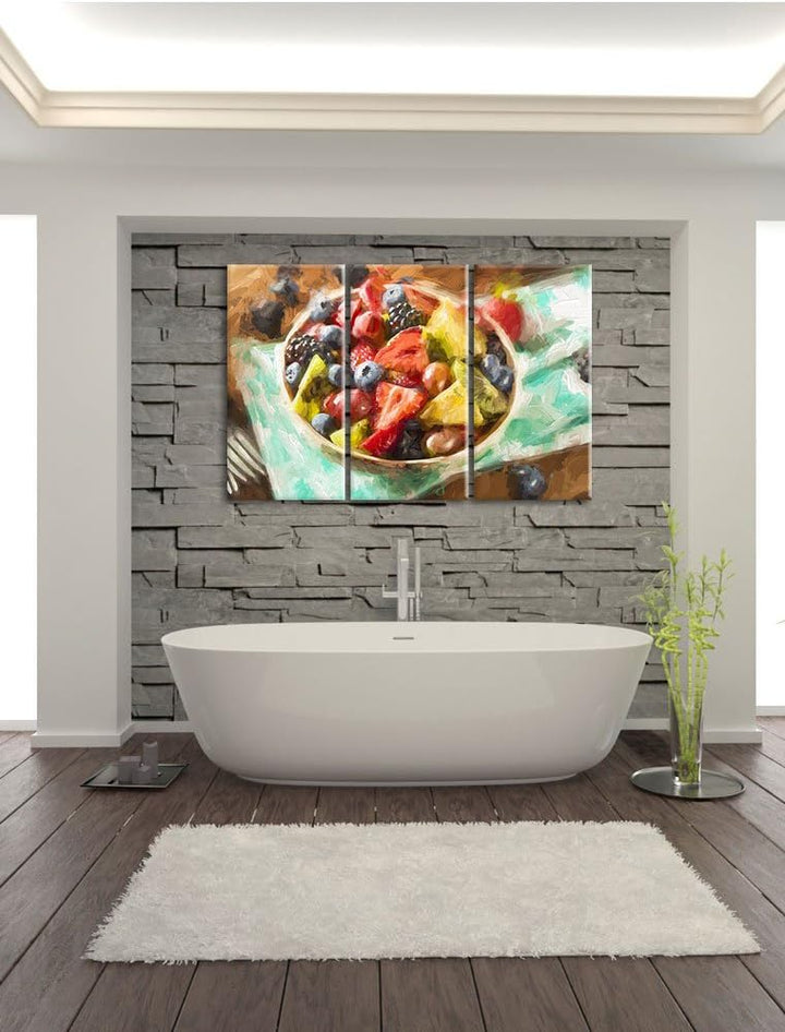 Pixxprint Gesunde Obstvielfalt Pinsel Effekt 3-Teiler Leinwandbild 120x80 Bild auf Leinwand