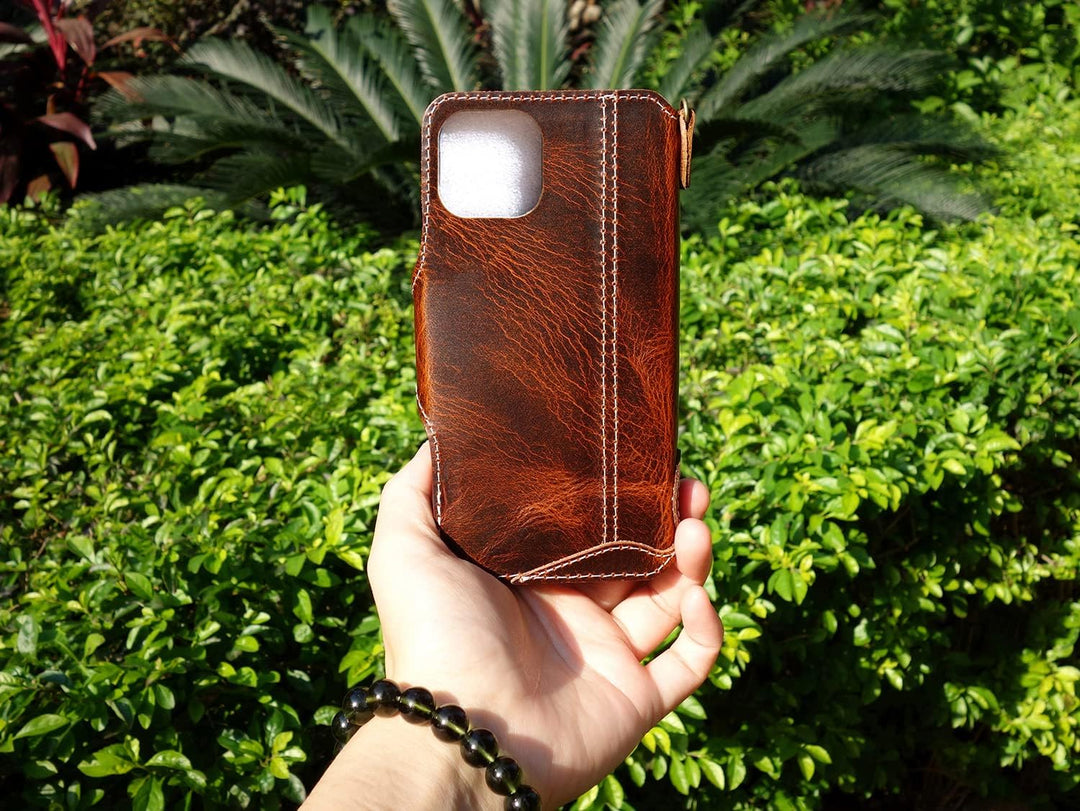 Yogurt Handyhülle für iPhone 14 Pro Max, Hülle Echtleder Case Ledertasche Lederhülle für iPhone 14 P