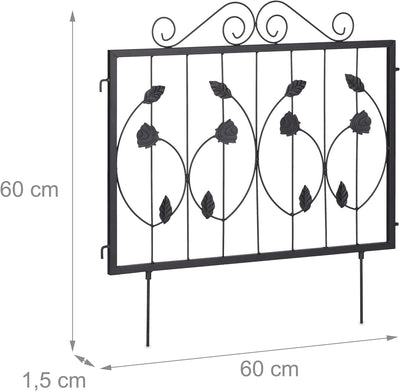 Relaxdays Beetzaun, je HxB: 60 x 60 cm, Metall, Garten Beeteinfassung zum Stecken, 4 dekorative Zaun