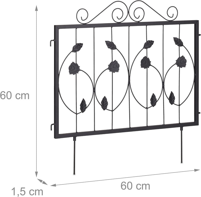 Relaxdays Beetzaun, je HxB: 60 x 60 cm, Metall, Garten Beeteinfassung zum Stecken, 4 dekorative Zaun