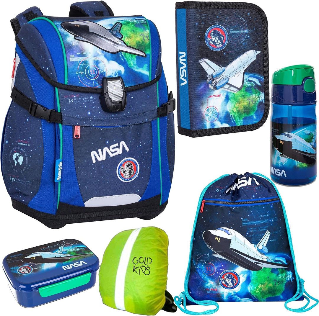Goldkids Schulranzen Schulranzen-set NASA USA Weltraum Ranzen Kinderrucksack Federmappe Schuhbeutel