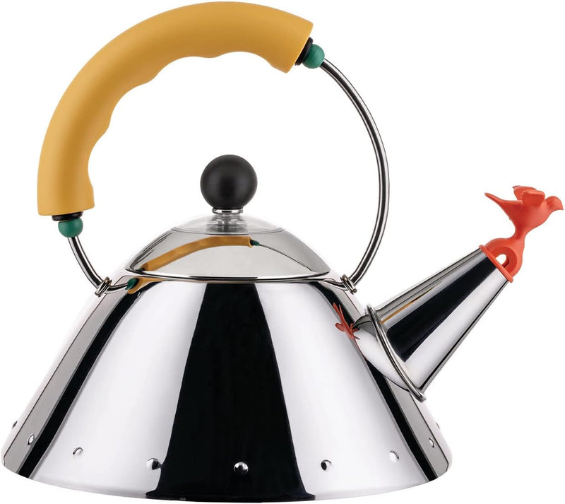 Alessi Kettle 9093/1 Y - Wasserkessel mit Magnetboden aus Edelstahl 18/10 Glänzend Poliert, für Indu