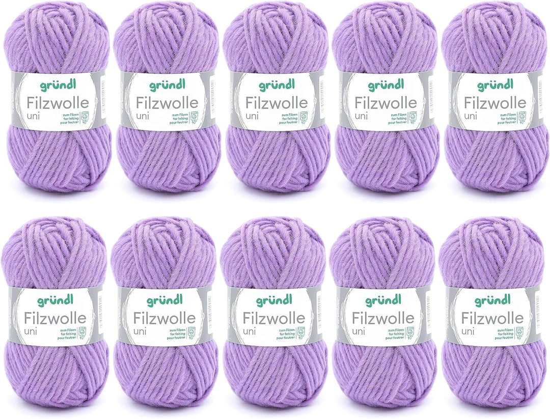 Gründl Filzwolle uni (Wolle zum Filzen, Stricken und Häkeln, Garn aus 100 % Schurwolle, 50 g / 50 m,