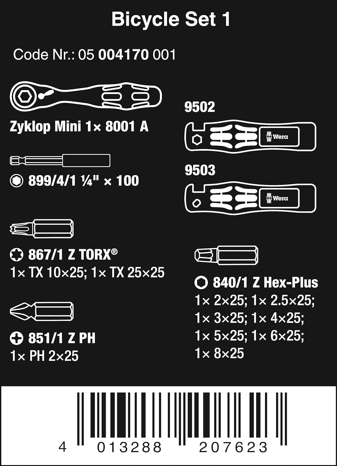 Wera 05004180001 Bicycle Set Torque 1 Fahrrad Drehmomentschlüsselsatz, Schwarz, 16-Teilig & 05004170