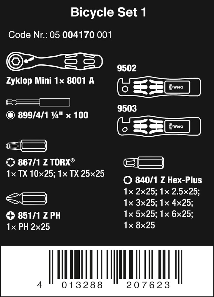 Wera 05004180001 Bicycle Set Torque 1 Fahrrad Drehmomentschlüsselsatz, Schwarz, 16-Teilig & 05004170