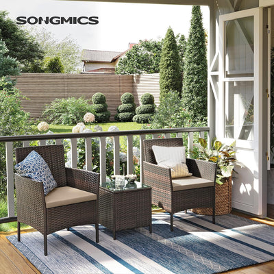 SONGMICS Balkonmöbel, Gartenmöbel-Set, aus PE-Polyrattan, Lounge-Set, Tisch und 2 Stühle, Terrassenm