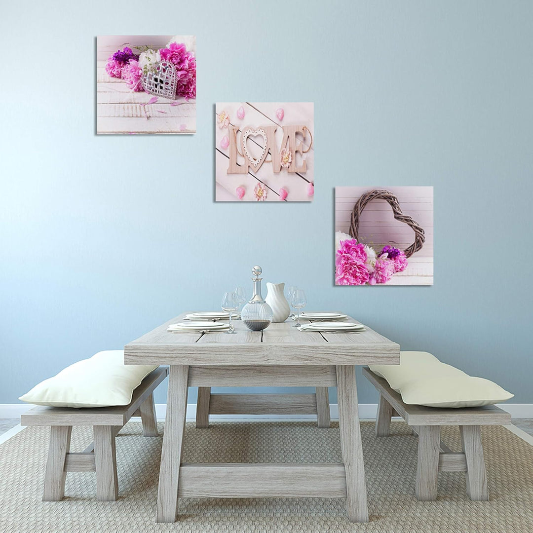 Feeby Bilder 3 Blumen Rosen Herz 150x50 cm Wohnzimmer Schlafzimmer Büro Flur Küche Wandbilder Modern