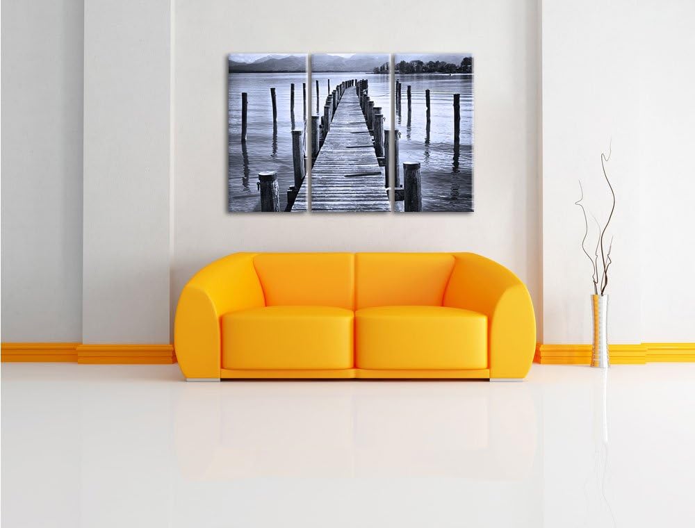 Pixxprint Langer Holzsteg ins Meer als Leinwandbild/Grösse: 3 Teilig (120x80 cm) cm/Wandbild/Kunstdr
