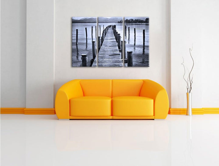 Pixxprint Langer Holzsteg ins Meer als Leinwandbild/Grösse: 3 Teilig (120x80 cm) cm/Wandbild/Kunstdr