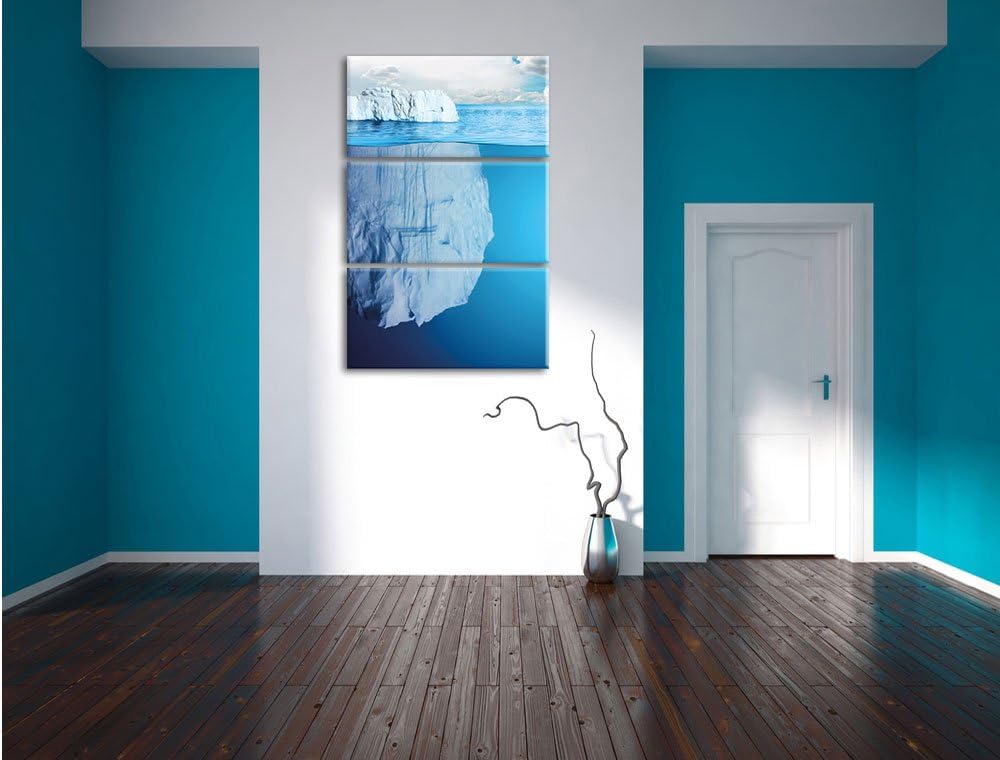 Pixxprint Riesiger Eisberg unter Wasser 3-Teiler Leinwandbild 120x80 Bild auf Leinwand