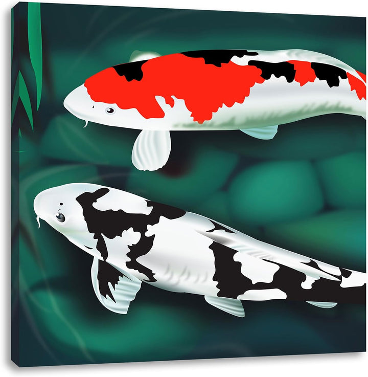 Edle Koi Karpfen Kunst, Format: 70x70 auf Leinwand, XXL riesige Bilder fertig gerahmt mit Keilrahmen