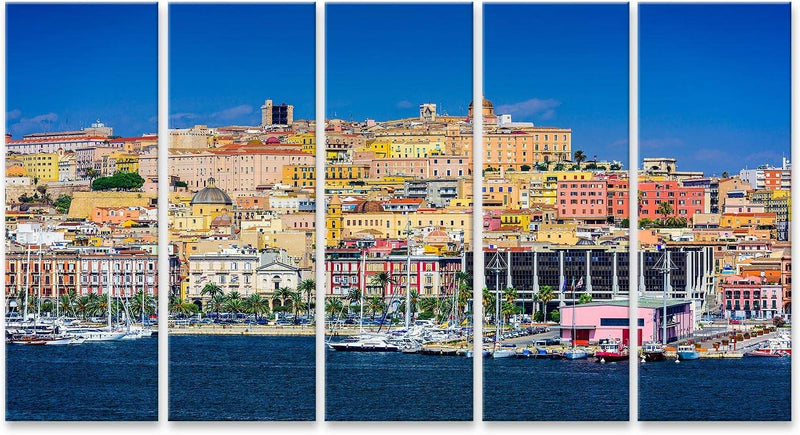 Bild Bilder auf Leinwand Cagliari Sardinien Italien Küstenskyline am Mittelmeer Wandbild Poster Lein