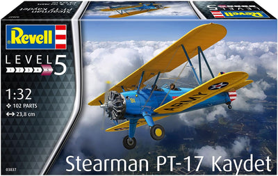 Revell 03837 03837-Stearman PT-17 Kaydet 1:32 Fahrzeug originalgetreuer Modellbausatz für Experten,