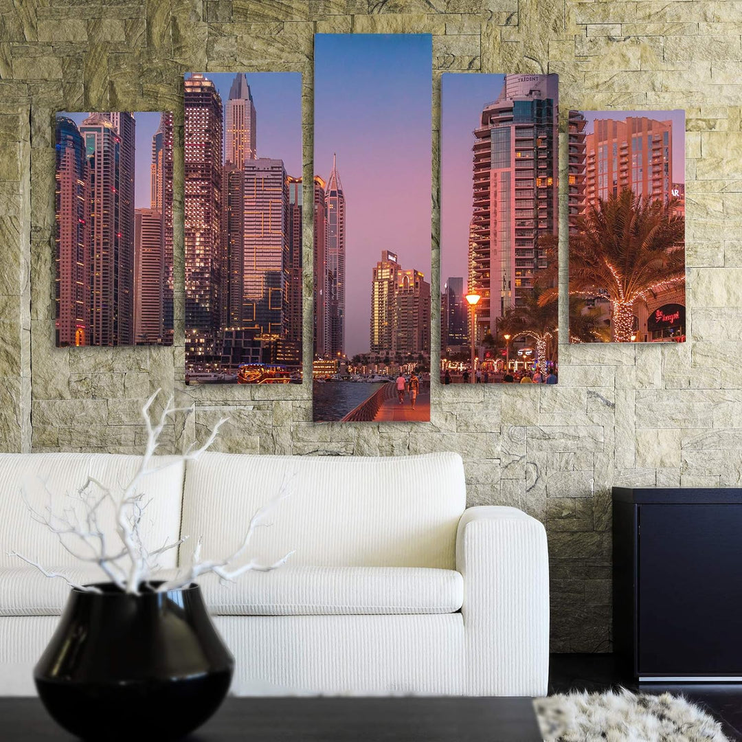 Feeby Deco Panel 5 Teilig Stadt City Bilder Modern Architektur Palme rot 200x100 cm Deco panel 200x1