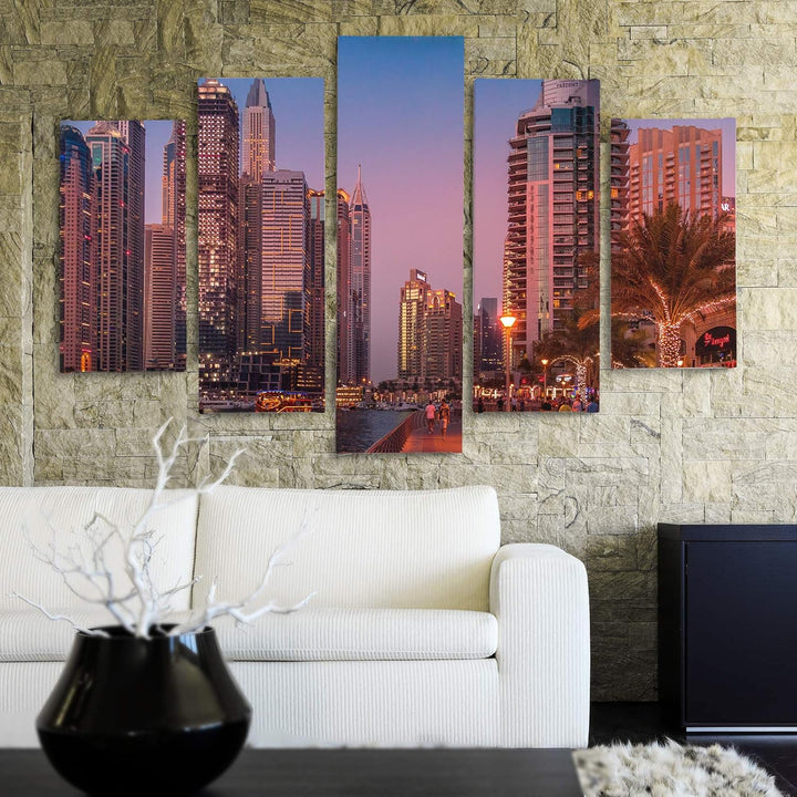 Feeby Deco Panel 5 Teilig Stadt City Bilder Modern Architektur Palme rot 200x100 cm Deco panel 200x1