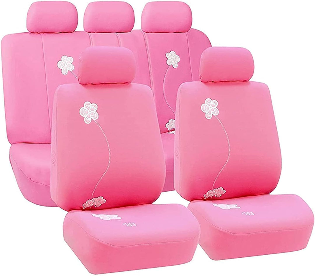 FH GROUP FB053PINK115 Vollen Satz Blumendesign-Autositzbezüge, Rosa, Anzahl 11 Komplettes Set mit ro