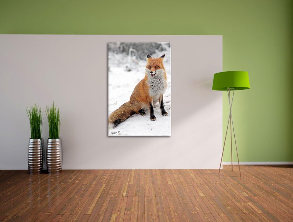 Pixxprint Fuchs im Schnee Format: 100x70 auf Leinwand, XXL riesige Bilder fertig gerahmt mit Keilrah