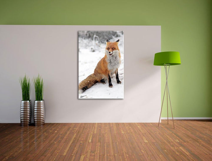 Pixxprint Fuchs im Schnee Format: 100x70 auf Leinwand, XXL riesige Bilder fertig gerahmt mit Keilrah