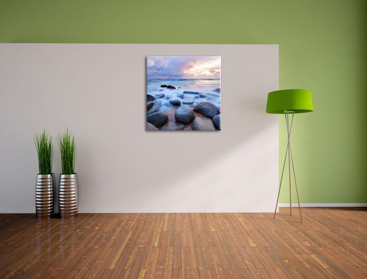 Romantisches Meer, Format: 70x70 auf Leinwand, XXL riesige Bilder fertig gerahmt mit Keilrahmen, Kun