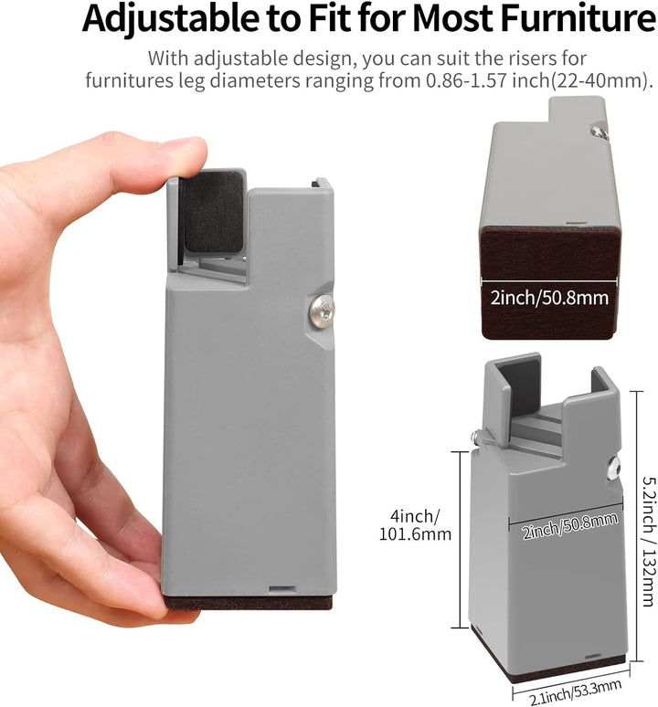 RCHYFEED Verstellbare Betterhöhung Möbelerhöhung 10cm mit Schraubklemme, Gray Betterhöher 4 Zoll Sch
