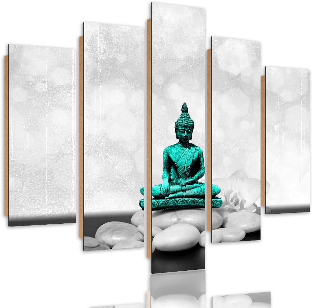 Feeby Deco Bild 5 Teilig Buddha Wanddekoration Steine Zen Religion Spa türkis 150x100 cm Deco panel