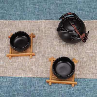 fanquare Chinesisches Kung Fu Teeset aus Schwarzer Keramik mit Teetablett und Kleinen Teewerkzeugen,