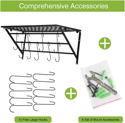 Cocoarm Küchenpfannen-Regal, Wandmontiertes Metall-Hängegestell Küchenpfannenregal Mit 10 S-Förmigen