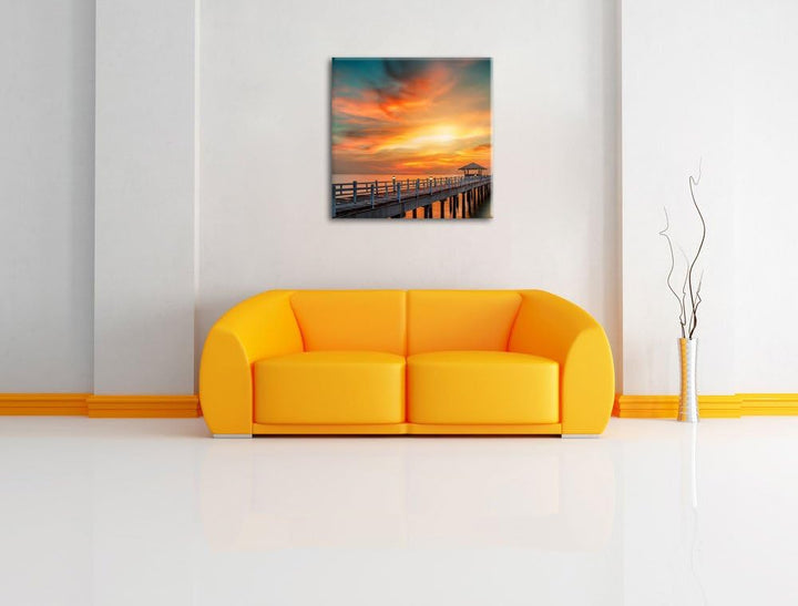 Pixxprint Steg ins Meer bei Sonnenuntergang als Leinwandbild Quadratisch/Grösse: 70x70 / Wandbild/Ku