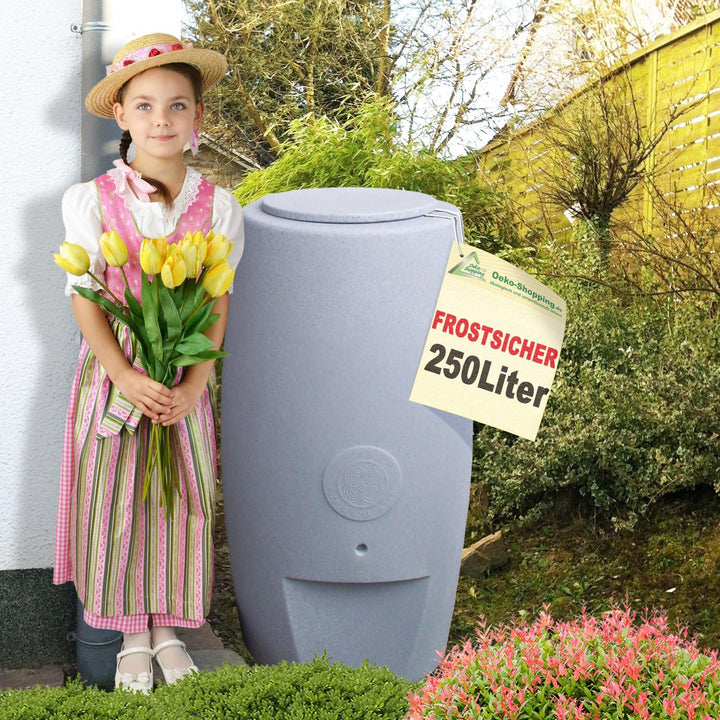 Regentonne Säule grau, 250l- das schlanke REGENFASS! REGENSPEICHER REGENBEHÄLTER, KOMPAKT und PRAKTI