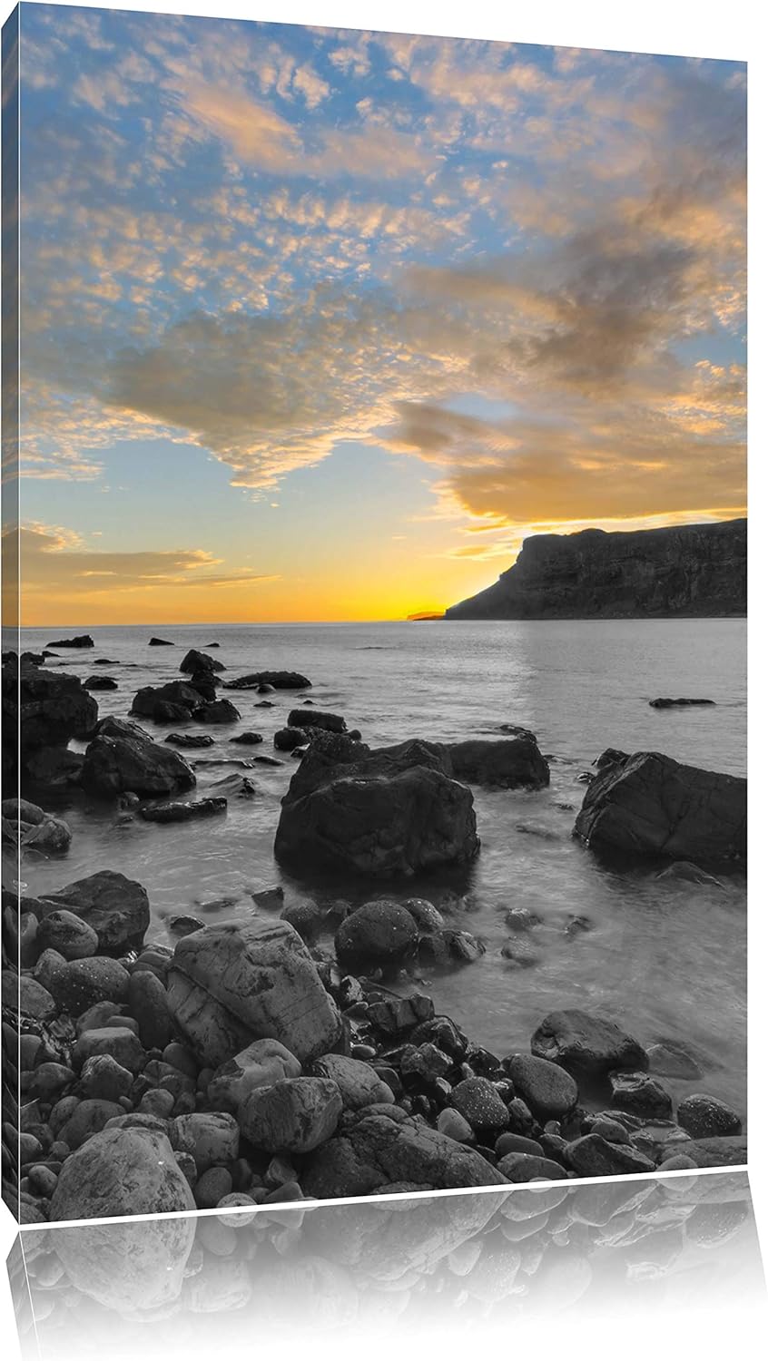 Pixxprint Ruhiger Felsstrand als Leinwandbild/Grösse: 120x80 cm/Wandbild/Kunstdruck/fertig bespannt