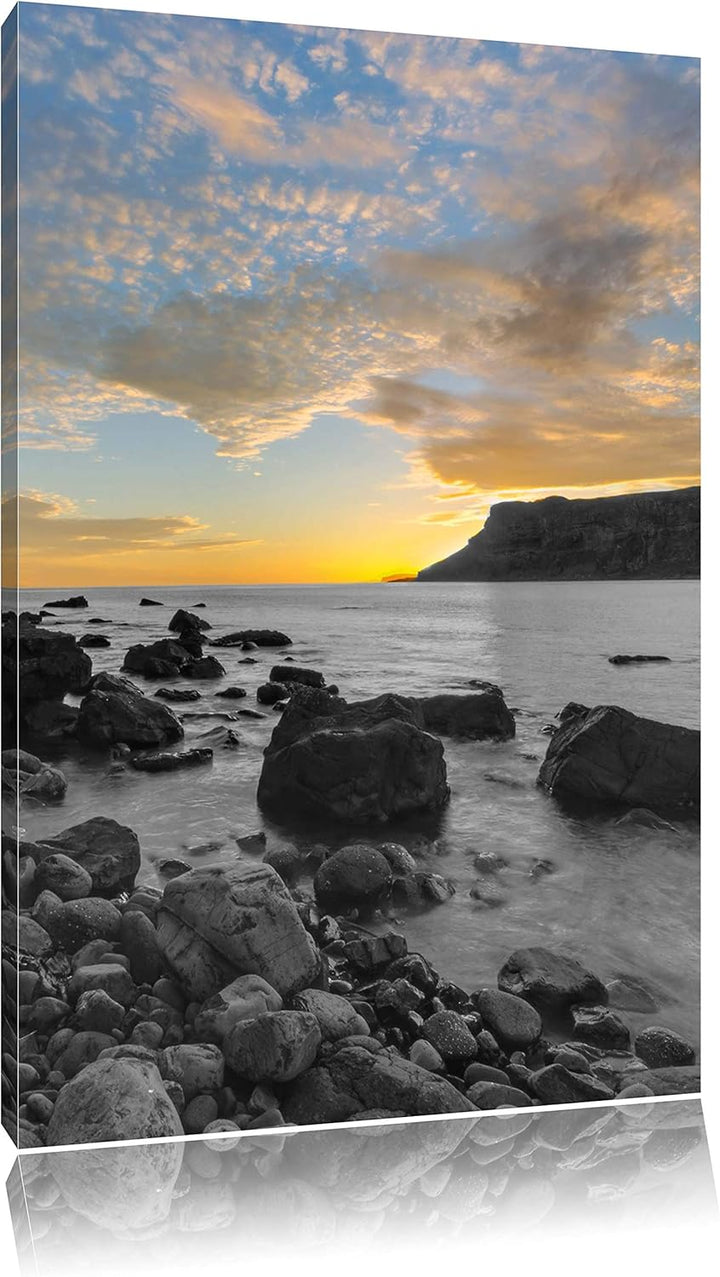 Pixxprint Ruhiger Felsstrand als Leinwandbild/Grösse: 120x80 cm/Wandbild/Kunstdruck/fertig bespannt