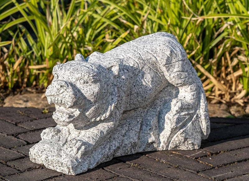 IDYL Granit-Stein Tierfigur Tiger | Frostfest | Länge 30 cm | Grau | Handarbeit |Asiatische Dekorati