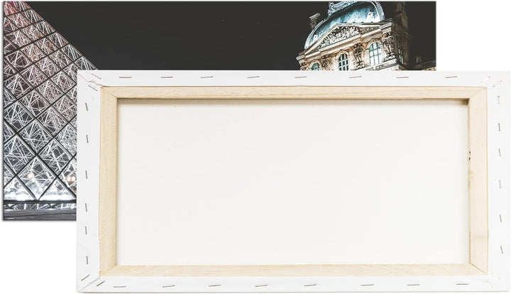 Pariser Louvre bei Nacht Panorama 80x40 cm als Leinwandbild, Motiv fertig gerahmt auf Echtholzrahmen