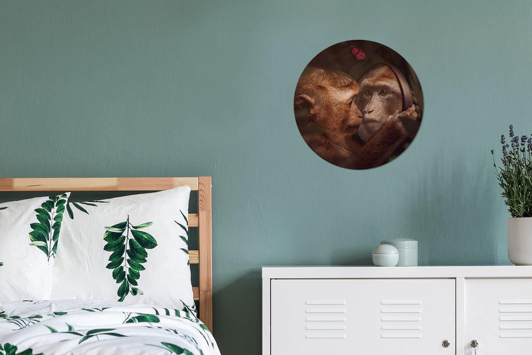 MuchoWow Wandbild Rund Wanddeko Deko Wohnzimmer Bilder 30x30 cm Schmetterling - Affe - Tiere - Dschu