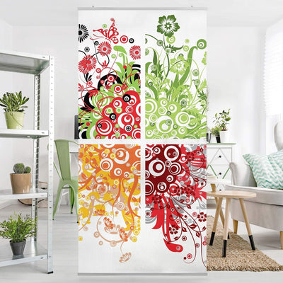 Bilderwelten Raumteiler Retro Flowers 250x120cm inkl. transparenter Halterung 250x120cm incl. transp