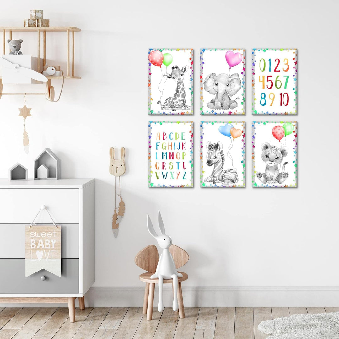 Novart Wandbilder Set - KOMPLETT AUFHÄNGFERTIG - Made in Germany - Moderne Bilder Tiere Kinderzimmer