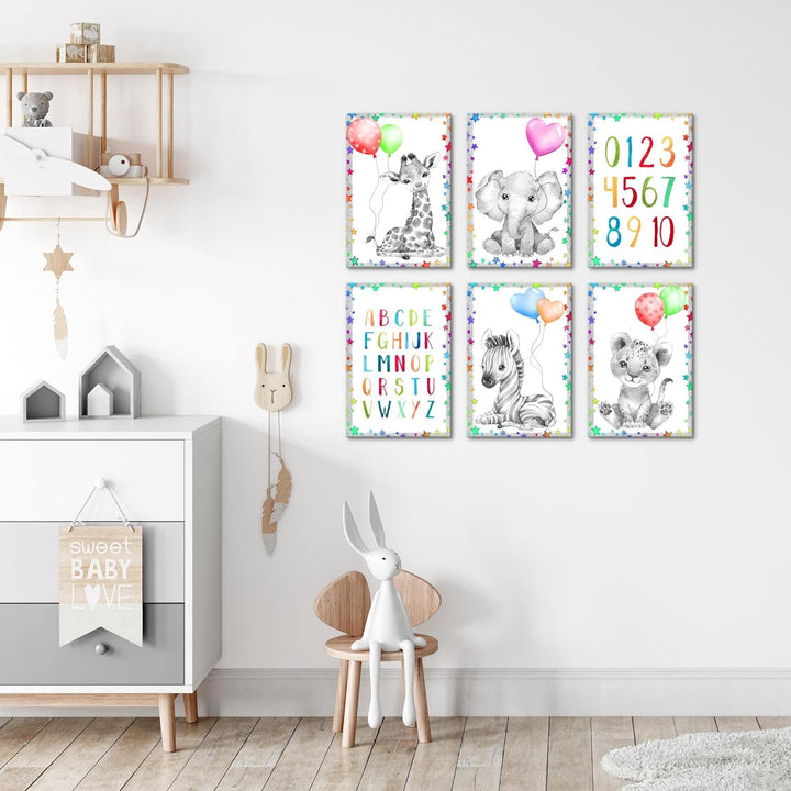Novart Wandbilder Set - KOMPLETT AUFHÄNGFERTIG - Made in Germany - Moderne Bilder Tiere Kinderzimmer