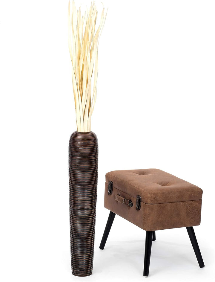 Leewadee Grosse Bodenvase für Dekozweige hohe Standvase Design Holzvase, Holz, 70 cm, Braun, 70 cm