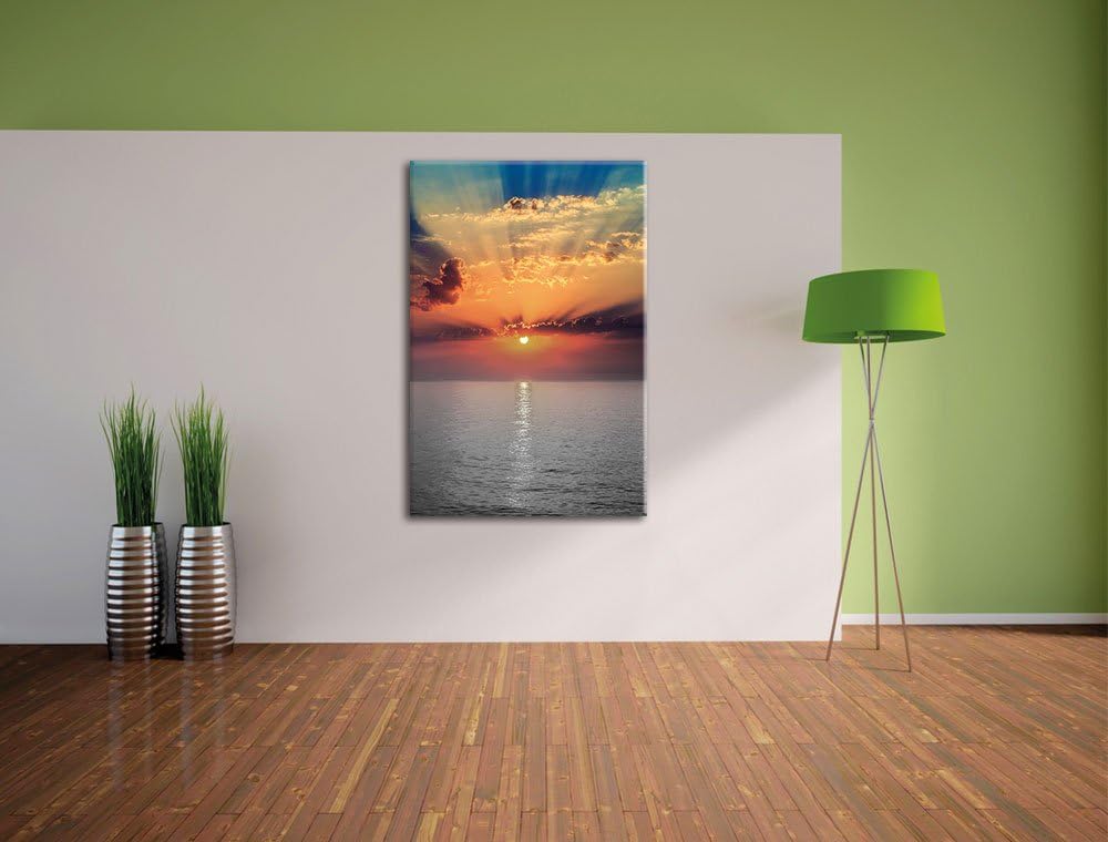 Pixxprint Sonnenuntergang über dem Meer als Leinwandbild/Grösse: 100x70 / Wandbild/Kunstdruck/fertig