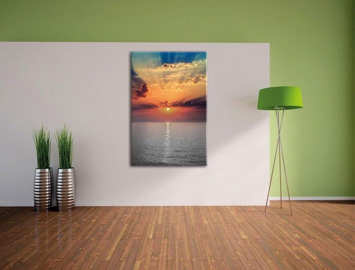 Pixxprint Sonnenuntergang über dem Meer als Leinwandbild/Grösse: 100x70 / Wandbild/Kunstdruck/fertig