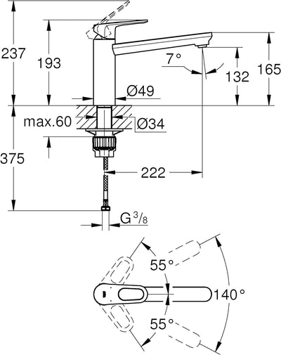 GROHE BauFlow | Küchenarmaturen - Einhand-Spültischbatterie, mittelhoher Auslauf | chrom | 31688000