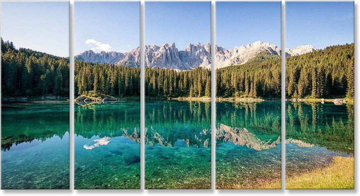 Bild auf Leinwand Karersee bei den Dolomiten in Italien Wandbild Poster Leinwandbild XXL 170x80 5-te