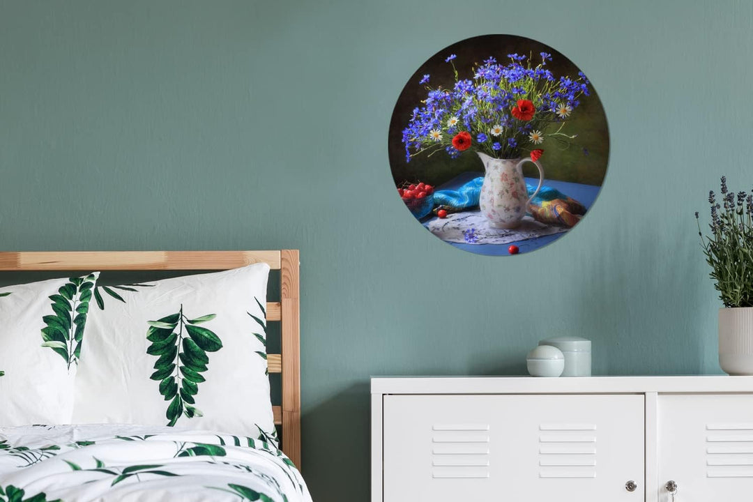 MuchoWow Wandbild Rund Wanddeko Deko Wohnzimmer Bilder 60x60 cm Blumen - Farben - Stilleben, 60x60 c