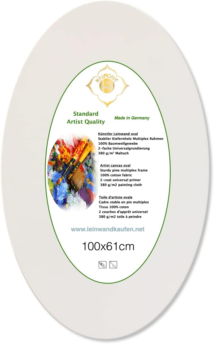 Künstler Keilrahmen Leinwand oval 100x61 cm auf Kiefernholz Rahmen bespannt mit 380 g/m² Baumwolle G