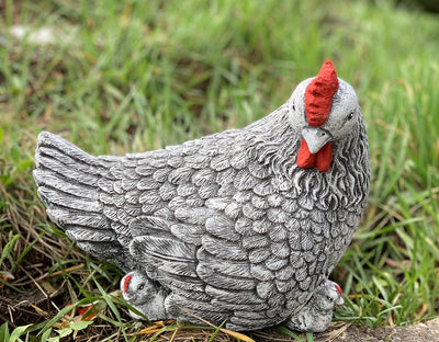 Stone and Style Steinfigur grosses Huhn mit Küken frostfest wetterfest Gartenfigur