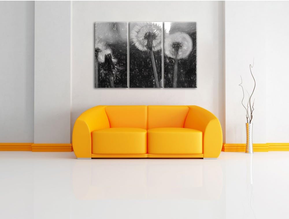 Pixxprint Pusteblume Kohle Effekt 3-Teiler Leinwandbild 120x80 Bild auf Leinwand