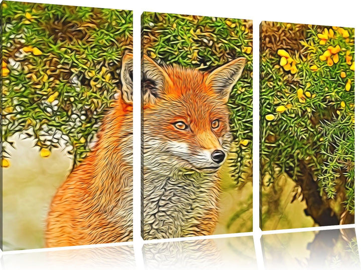 aufschauender Fuchs NewArt 3-Teiler Leinwandbild 120x80 Bild auf Leinwand, XXL riesige Bilder fertig