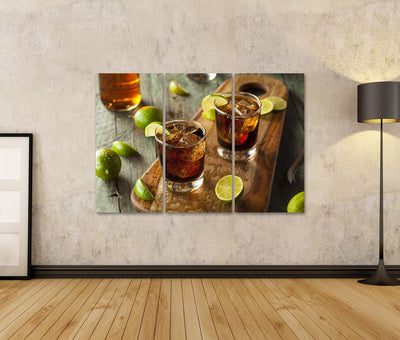 Bild auf Leinwand Rum Cola Cuba Libre Wandbild Poster Kunstdruck Bilder Format: 130x80cm - 3 Teile,