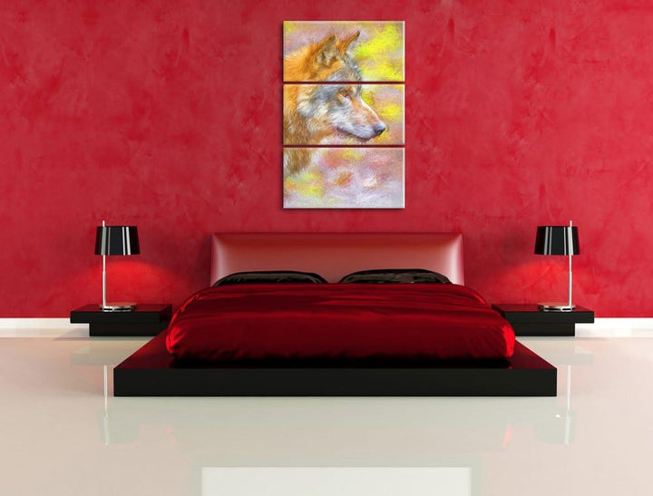 anmutiger Wolf Spezial 3-Teiler Leinwandbild 120x80 Bild auf Leinwand, XXL riesige Bilder fertig ger