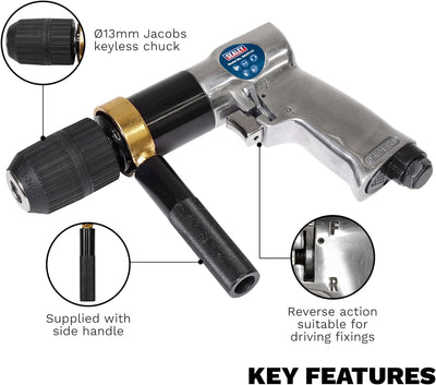 SEALEY Air Drill 13mm 700rpm Reversible Schnellspannbohrfutter